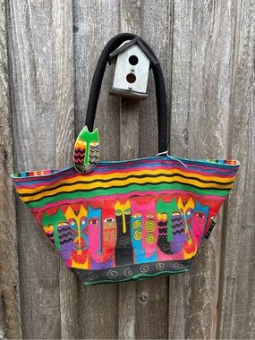 Vintage 90s Laurel Burch Cat hand Bag Cats